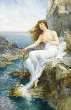 A Sea Maiden Resting on a Rocky Shore Alfred Glendening JR nude impressionism Peinture à l'huile